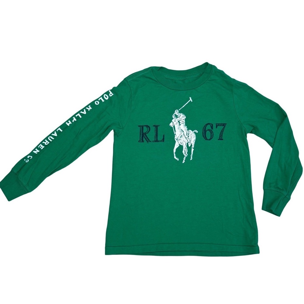 Polo Ralph Lauren Boys Green Big Pony‎ RL 67 Long Sleeve Graphic T-Shirt Size 5